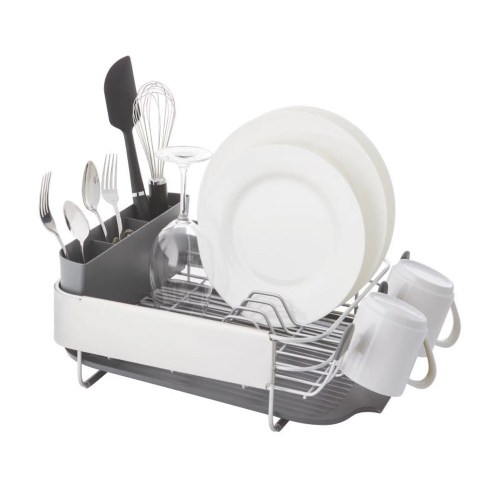 Kitchen Stainless Steel Wrap Compact Dish Rack In Satin Gray Racks &amp; Holders