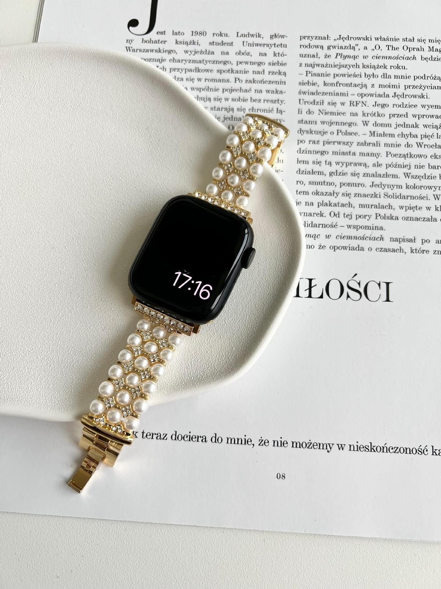 Luxury Pearl Stainless Steel Band For Apple Watch Ultra 49mm Diamond Strap For iWatch Series 8 7 41 45mm 6 3 4 5 se 2 40 42 44mm