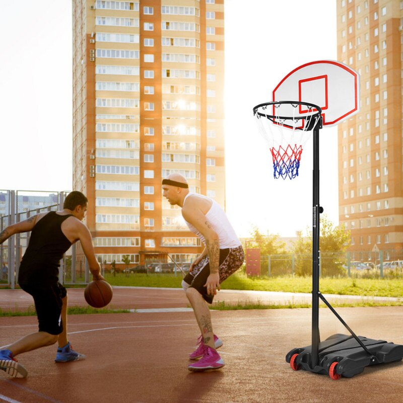 SKONYON Kids Portable Height-Adjustable(5.5ft-6.8ft) Sports Basketball Hoop Backboard System Stand with Wheels - Black