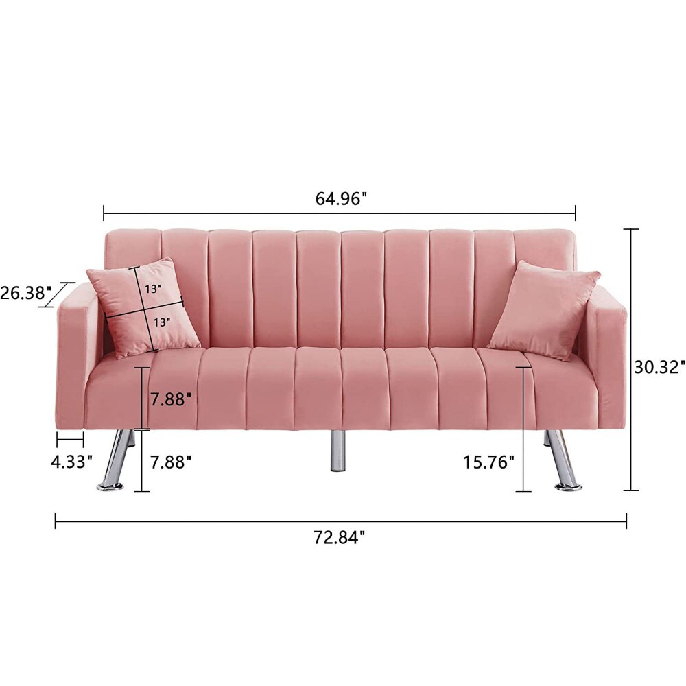 Modern Sleeper Sofa Couch with Wooden Frame and Metal Legs Comfortable Velvet Sofa Suitable for Living Room Bedroom Office