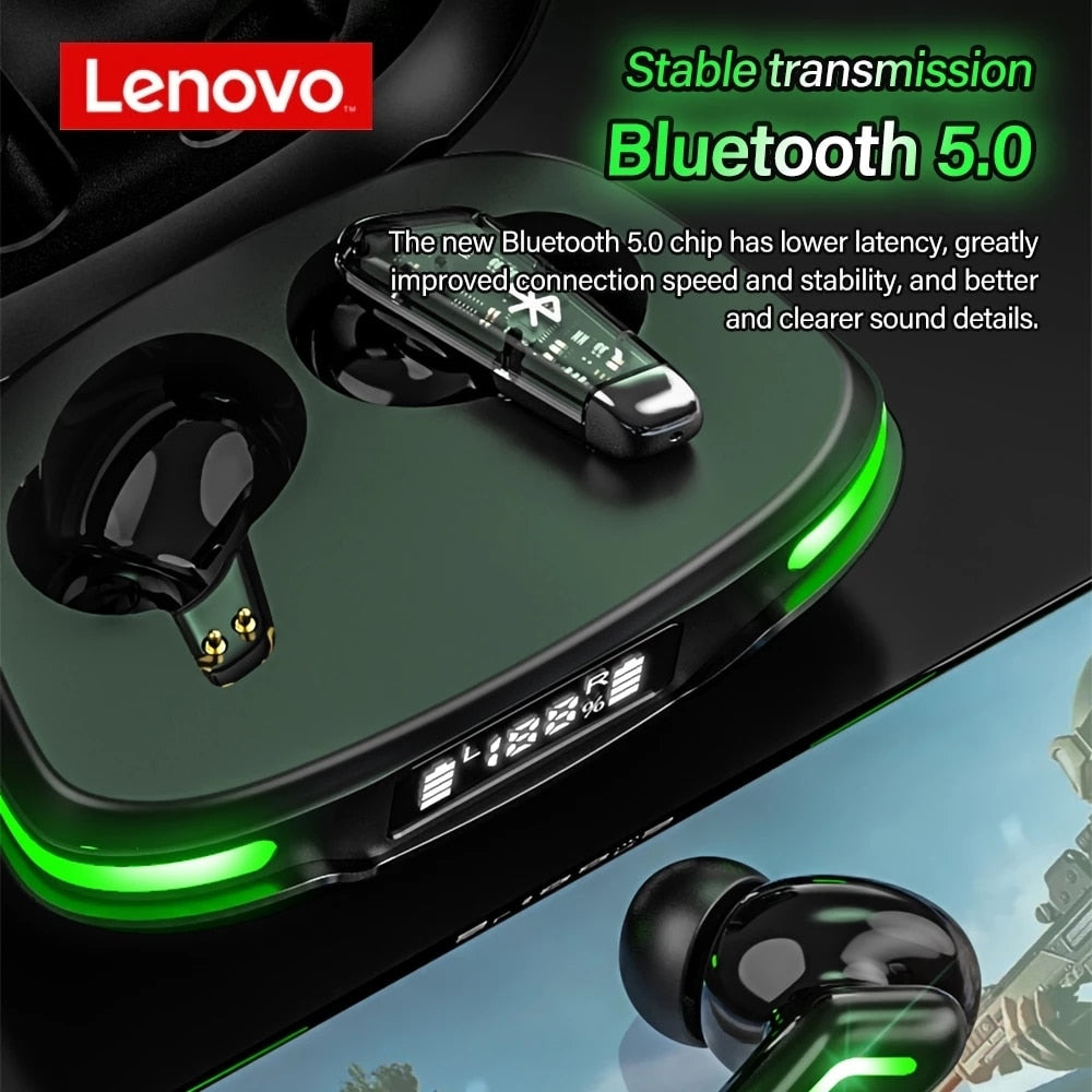 Original Lenovo GM3 Bluetooth Earphones TWS Gaming Headset with Digital Display Low Latency Dual Mic Noise Reduction Earbuds