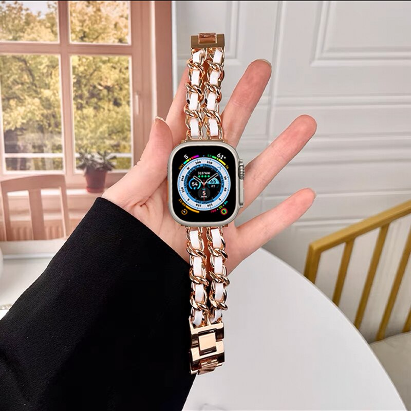 Luxury Women Wristband for Apple Watch Band 8 Ultra 49mm Strap for iwatch 7 8 41mm 45mm SE 6 5 4 3 38/42mm 44 40mm Bracelet Lady