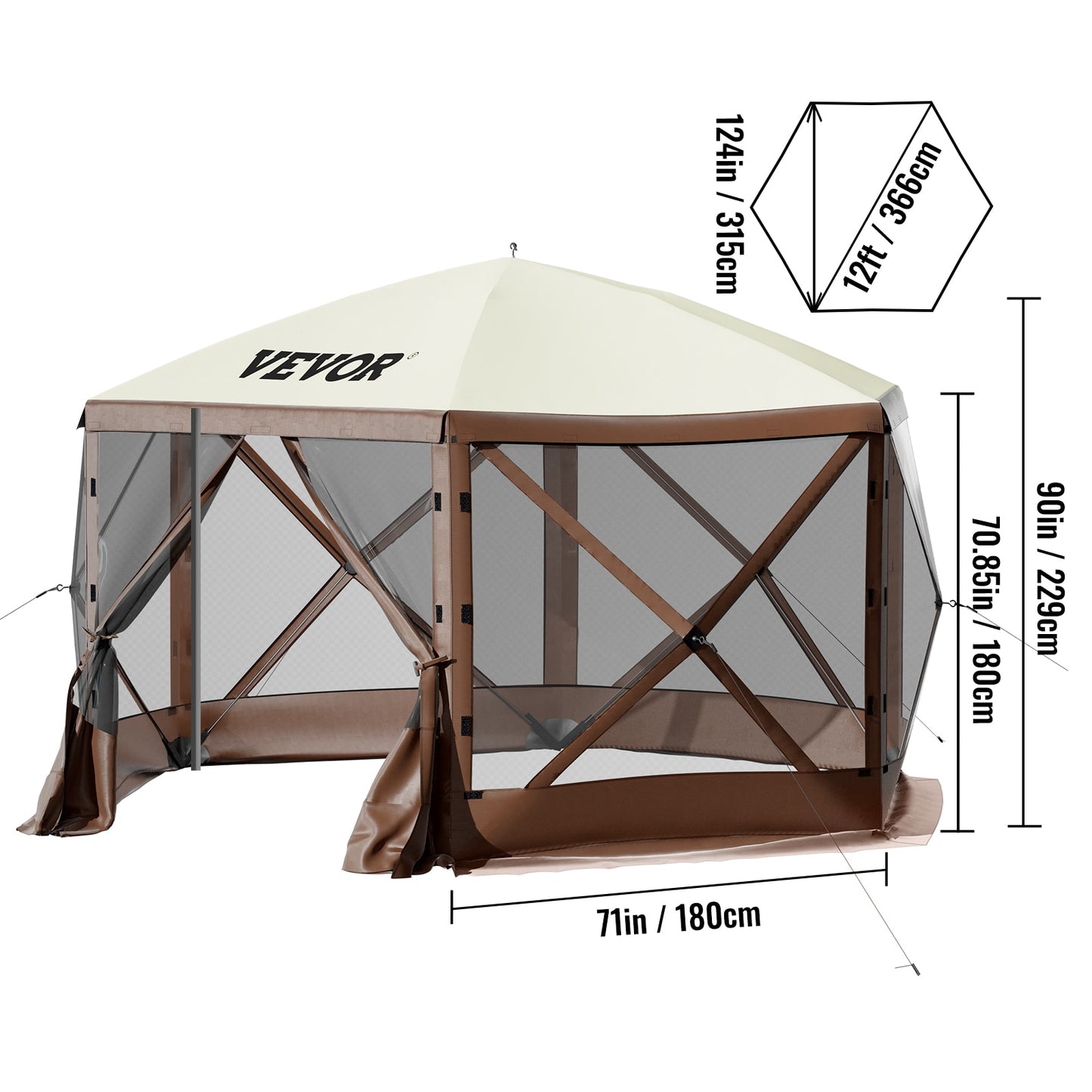 VEVOR Pop-up Camping Gazebo Camping Canopy Shelter 6 Sided 12&#39; x 12&#39; / 10&#39; x 10&#39; Sun Shade Tents &amp; Canopies Camping &amp; Hiking