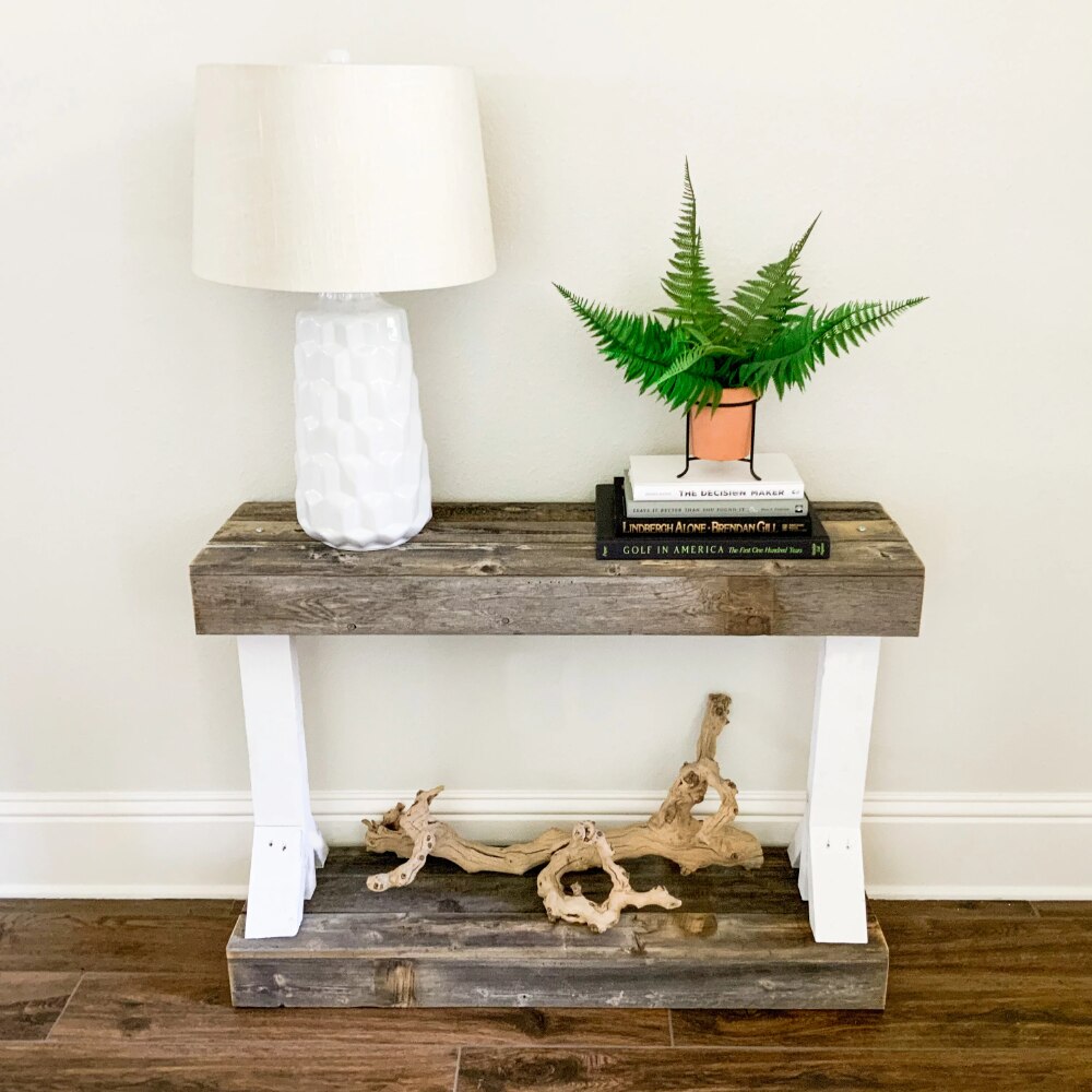 DHD5917wh White Rustic Reclaimed Barb Console Table，Durable and Strong，20 Lb，10.50 X 35.50 X 29.00 Inches