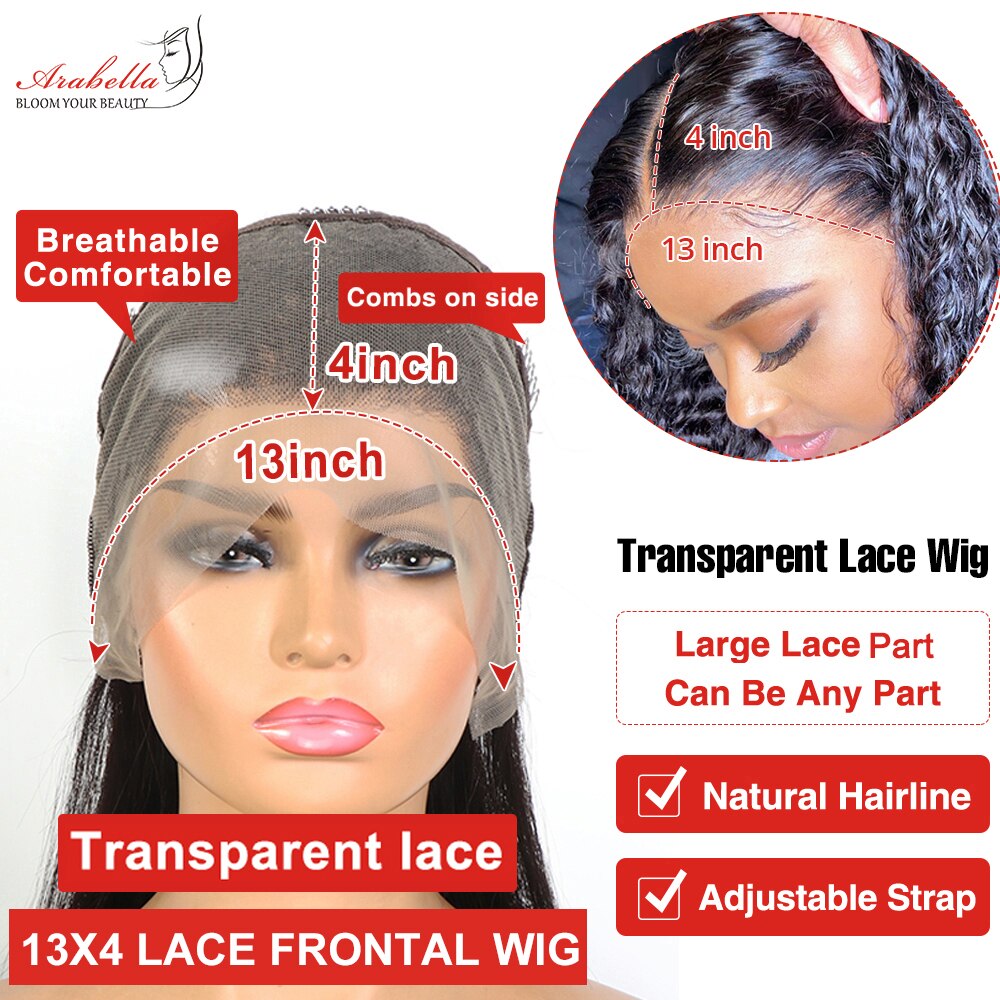 13x4 HD Lace Front Human Hair Wigs Water Wave Transparent Lace Wig Pre Plucked Bleached Knots Arabella T Part Wig Remy Bob Wig