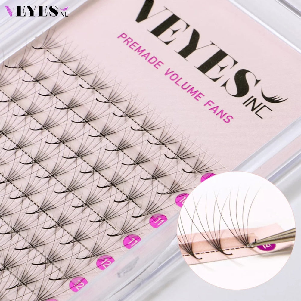 Veyes Inc 5 Cases/Lot Premade Fan Lashes Eyelash Extensions Sharp Narrow Slim Thin Pointy Base Russian Volume Fans 5D 7D 10D