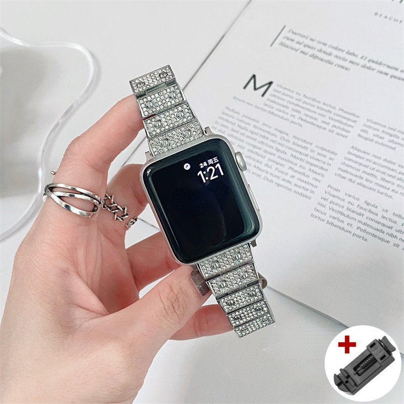 Luxury Diamond Band For Apple Watch 8 7 41 45mm Ultra 49mm For iWatch Series 6 SE 5 4 38 40 42 44mm Women Stainless Steel Strap