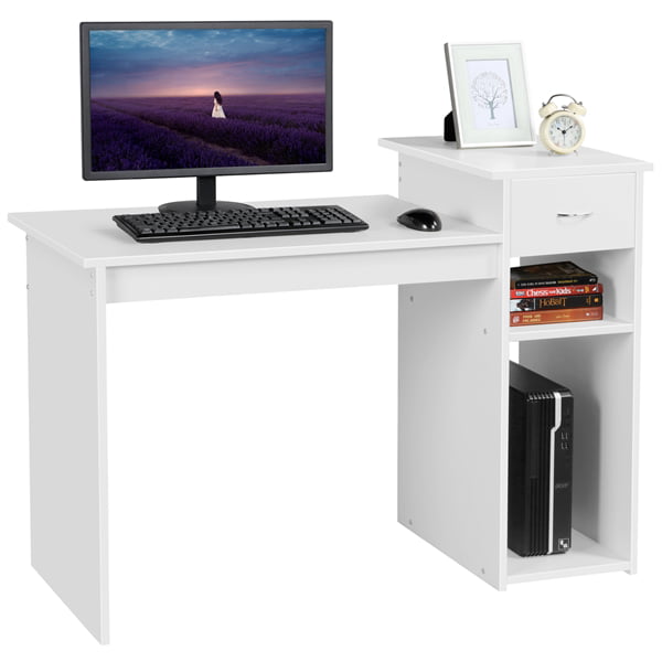 SMILE MART Home Office Workstation Computer Desk with Drawer and Storage, Black Office Furniture  Office Desks