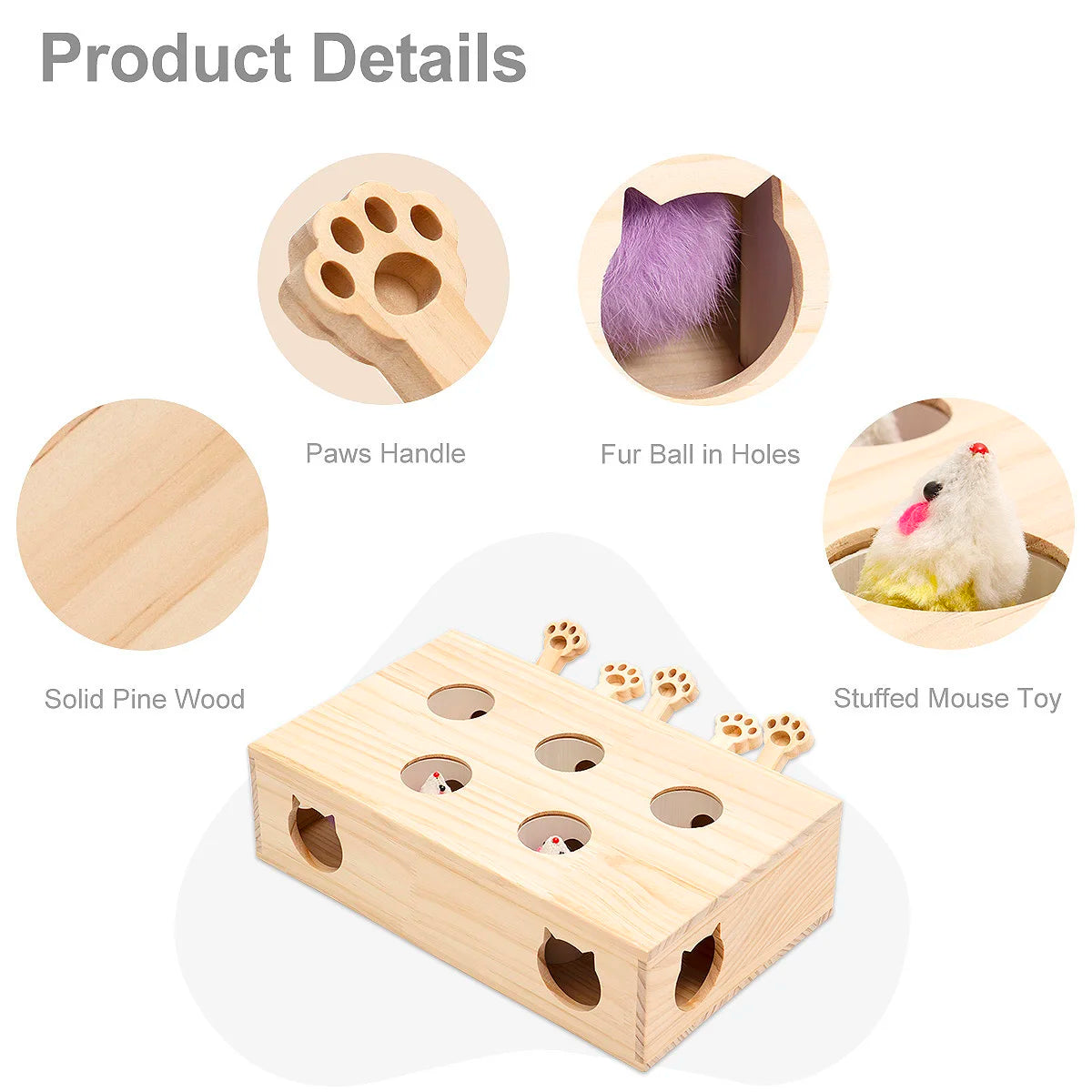 MewooFun Cat Toys Interactive Whack-a-mole Solid Wood Toys for Indoor Cats Kitten Catch Mice Game US Stock Dropshipping WG320