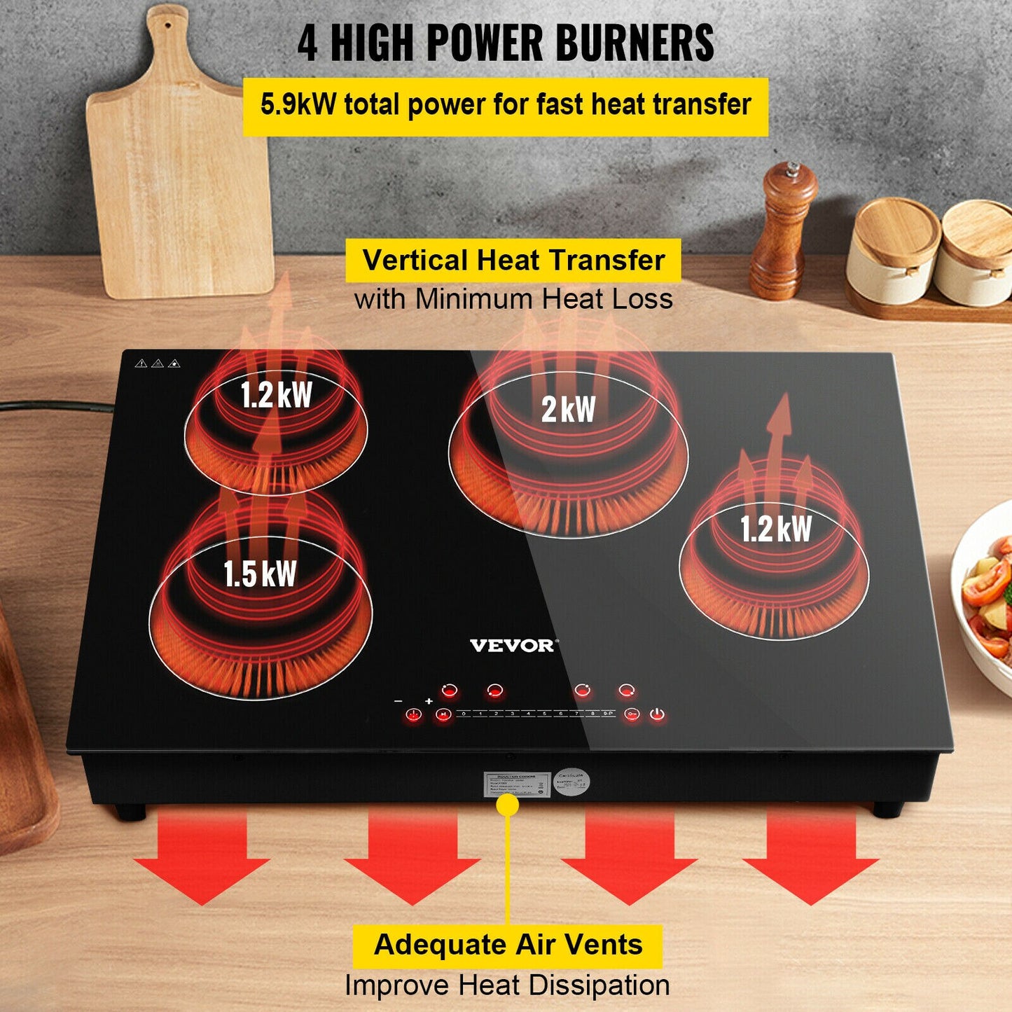 VEVOR 2/4/5 Burners Electric Induction Cooktop Stove Hob Built-in Burner Cooker Sensor Touch Control Magnetic Cooker Hot Plate