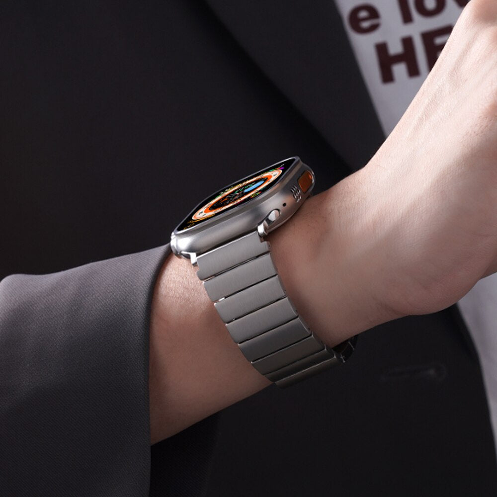 Luxury Men Titanium Link Bracelet For Apple Watch 8 7 44mm 45mm Ultra 49mm Strap For IWatch Series 6 5 4 3 SE 38 40 41 42MM