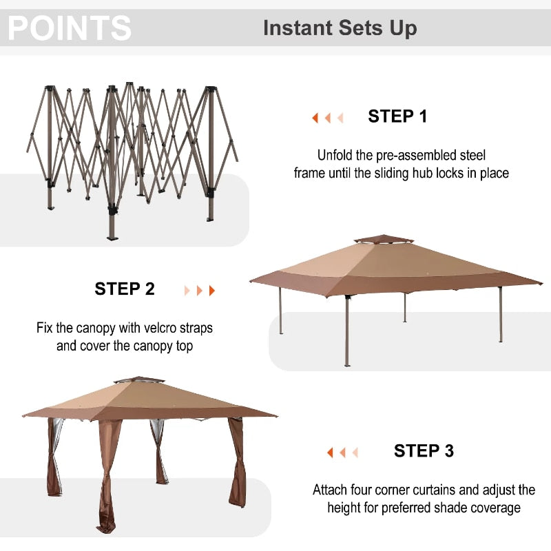 MF Studio 13 x 13ft  Canopy Tents Gazebo Shade Canopy for Outside, Party - BrownOutdoor awning sheds pergola