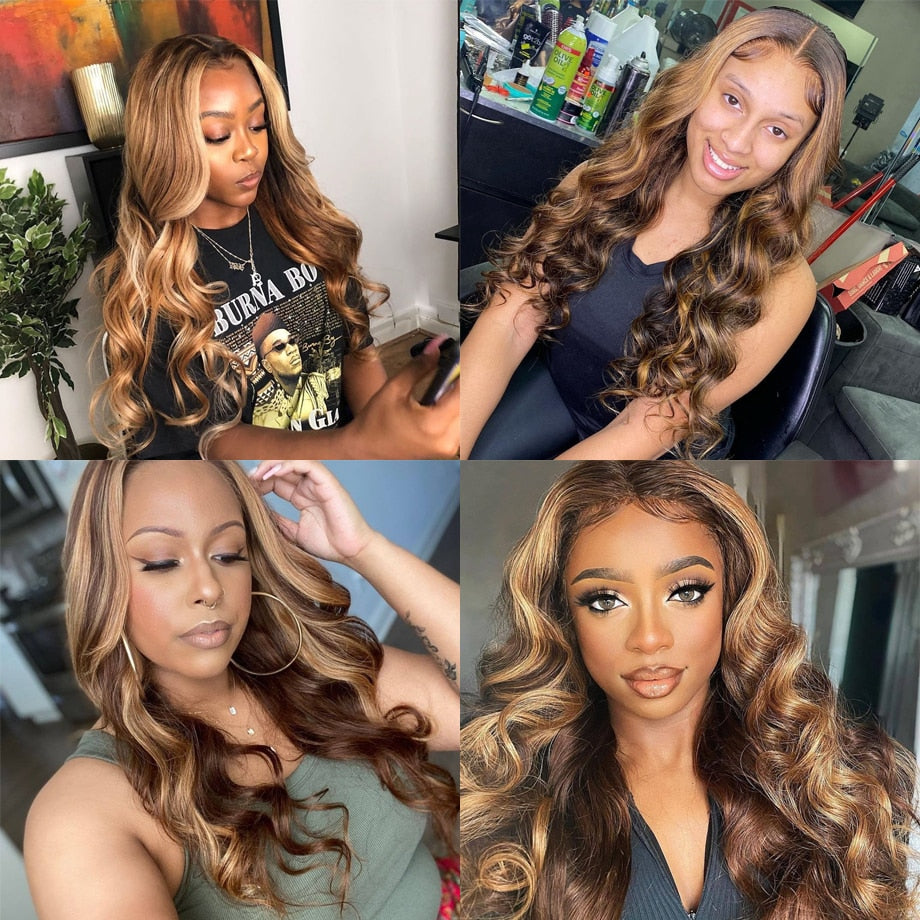 13x4 13x6 Highlight Lace Frontal Wigs Human Hair Honey Blonde Body Wave Lace Front Wigs For Women 360 HD Full Lace Frontal Wig