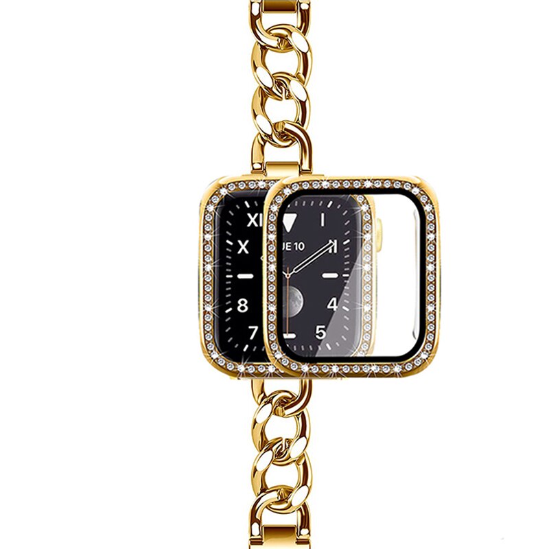 Luxury women watch strap for apple watch 7 41mm 6 SE 40mm band diamond gold case for iwatch 7 6 5 4 45mm 44mm 42mm 38mm bracelet