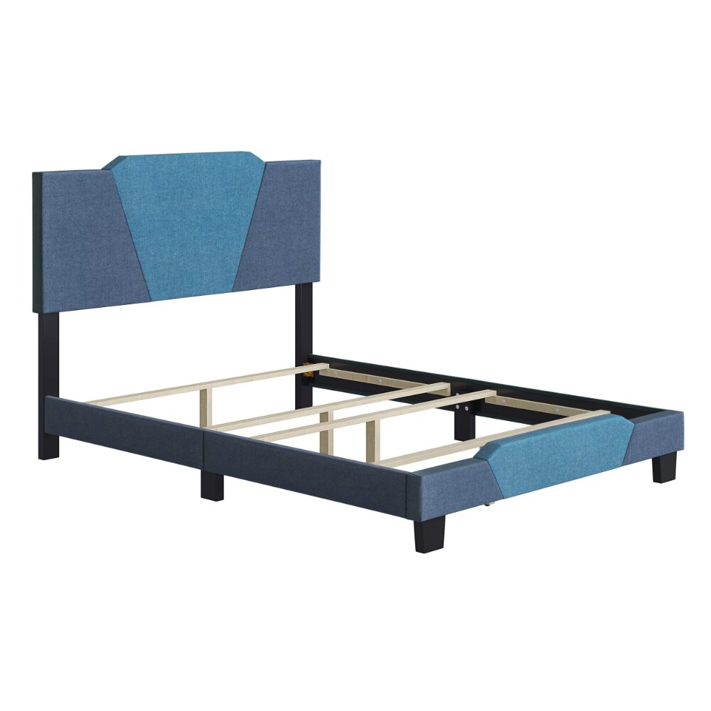 Boyd Sleep Tuscany Upholstered Geometric Ocean and Medium Blue Linen Platform Bed Frame, Queen