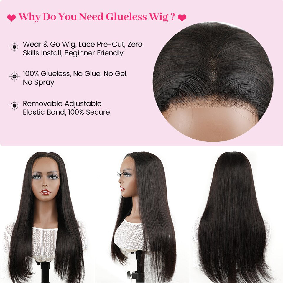 Wear Go Wig Proboss Hair Brazilian Straight  Glueless Preplucked Human Wigs Ready To Go Pre Cut Lace 180 Density Air Wig