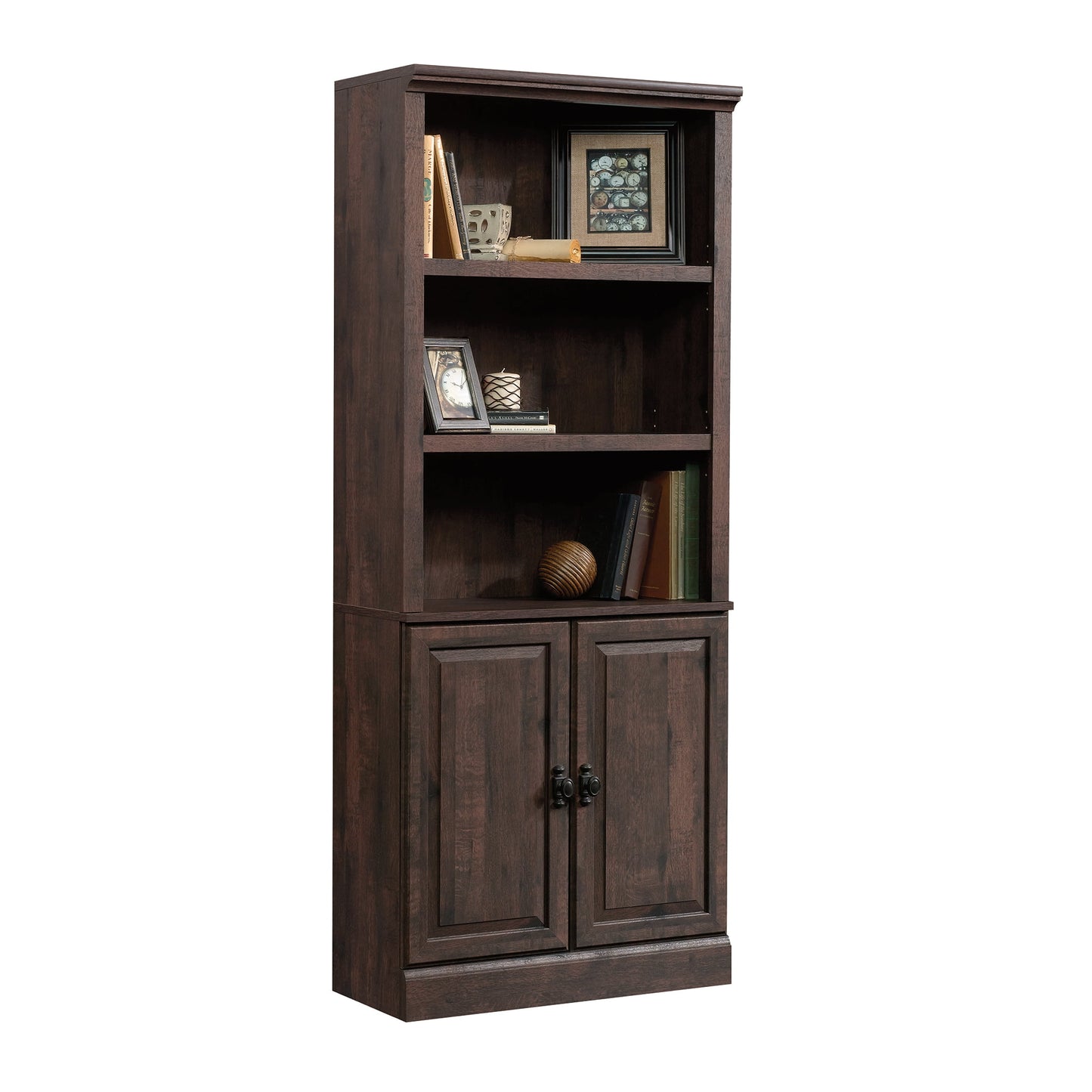 Gardens 71&quot; Crossmill 3 Shelf Bookcase with Doors, Weathered Wood