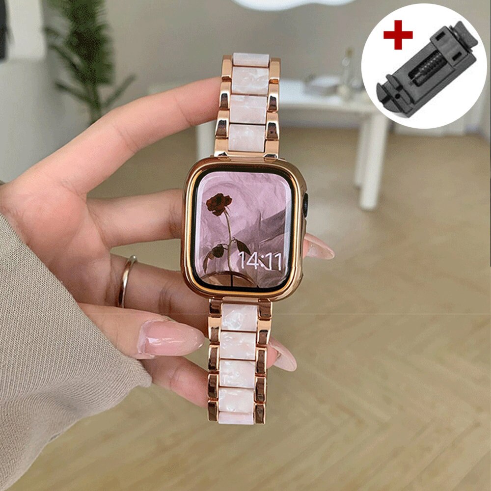 Luxury Women Resin Strap For Apple Watch Ultra 49mm Band 38 40mm 44 42mm Metal Bracelet for iWatch 8 7  6 5 4 se 3 2 1 41mm 45mm