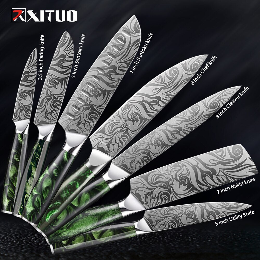 XITUO 1-8pc Kitchen knife Set Stainless Steel Pro Chef Knives Ultra Sharp Santoku Nakiri Bread Cleaver Boning Knife Cooking Tool