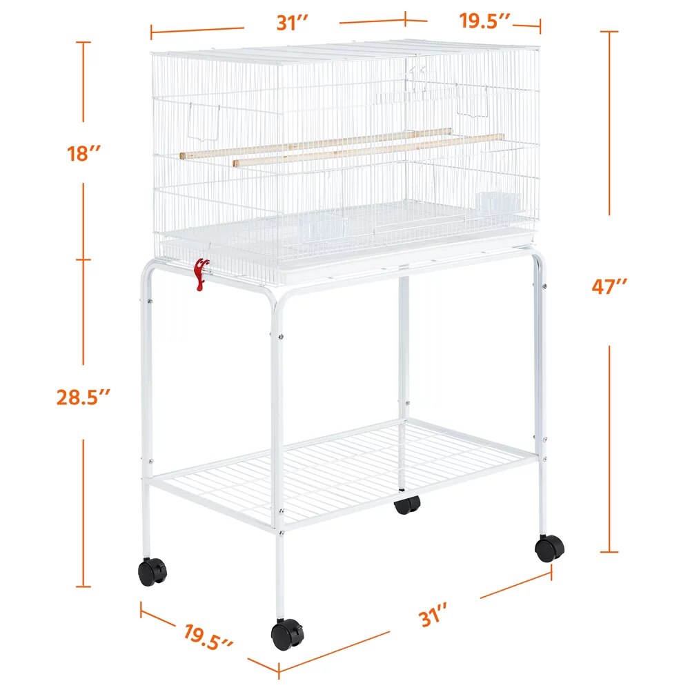 47&quot;H Rolling Stand Flight Bird Cage with Slide-out Tray for Small Birds, 20.3 Lb, Iron, Plastic, Wood