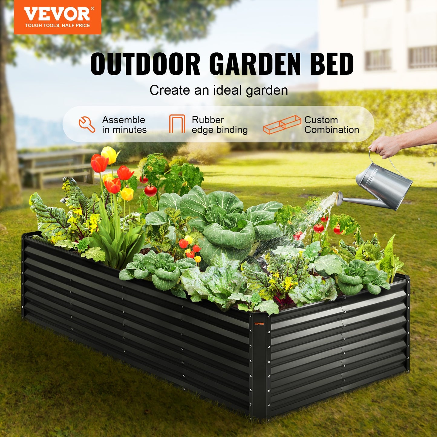 VEVOR Raised Garden Bed Kit Large Metal Raised Planter Box Garden Beds Outdoor for Vegetables Flowers and Herbs with Open Bottom