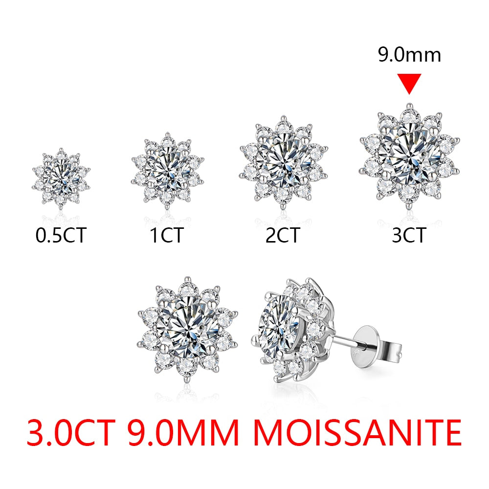 Snowflake Stud Earrings 925 Sterling Silver Jewelry 6.5mm 1.0 Carat Diamond Moissanite Earrings For Women Wedding Gift