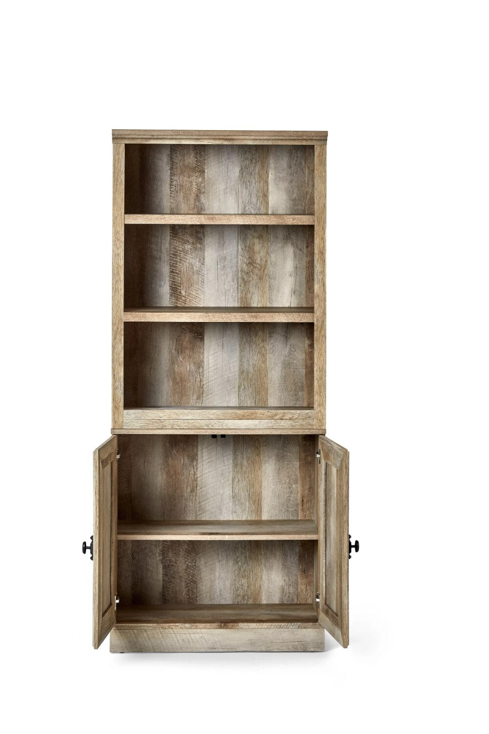 Gardens 71&quot; Crossmill 3 Shelf Bookcase with Doors, Weathered Wood