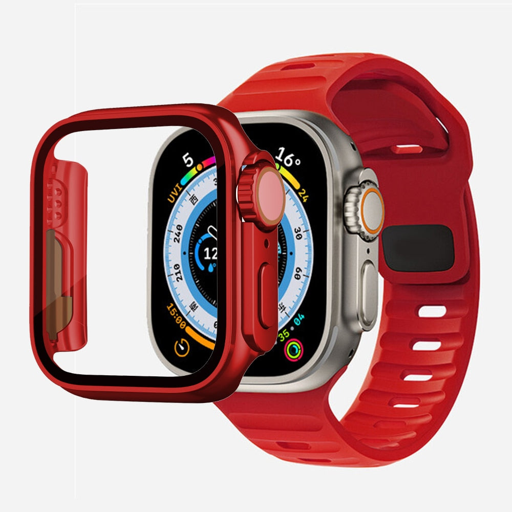 Change To Ultra 49mm Case&Band For  Apple Watch 8 7 45 41mm Silicone Sport Strap Iwatch 6 5 4 3Se 44 40 42 38mm Protection Cover