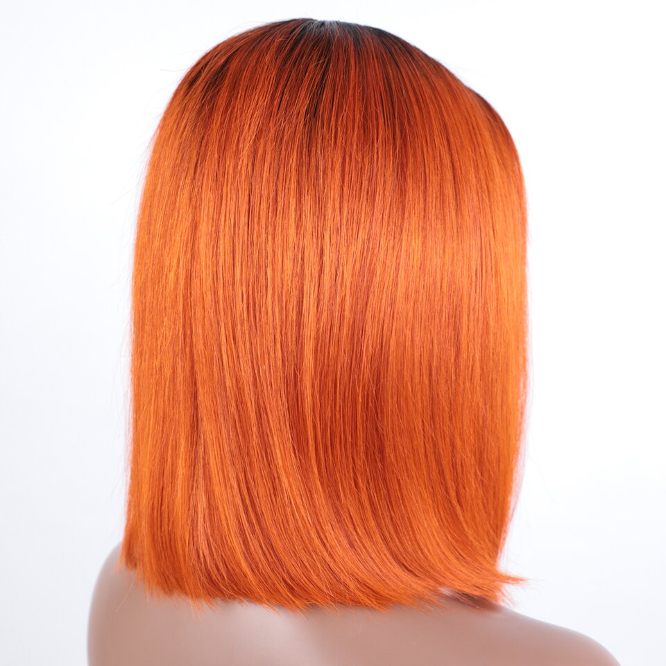 Sleek Straight Bob Human Hair Wigs For Women 13X6X1 Orange Colored Lace Front Wigs With Black Root Ombre Brazilian Hair Wigs