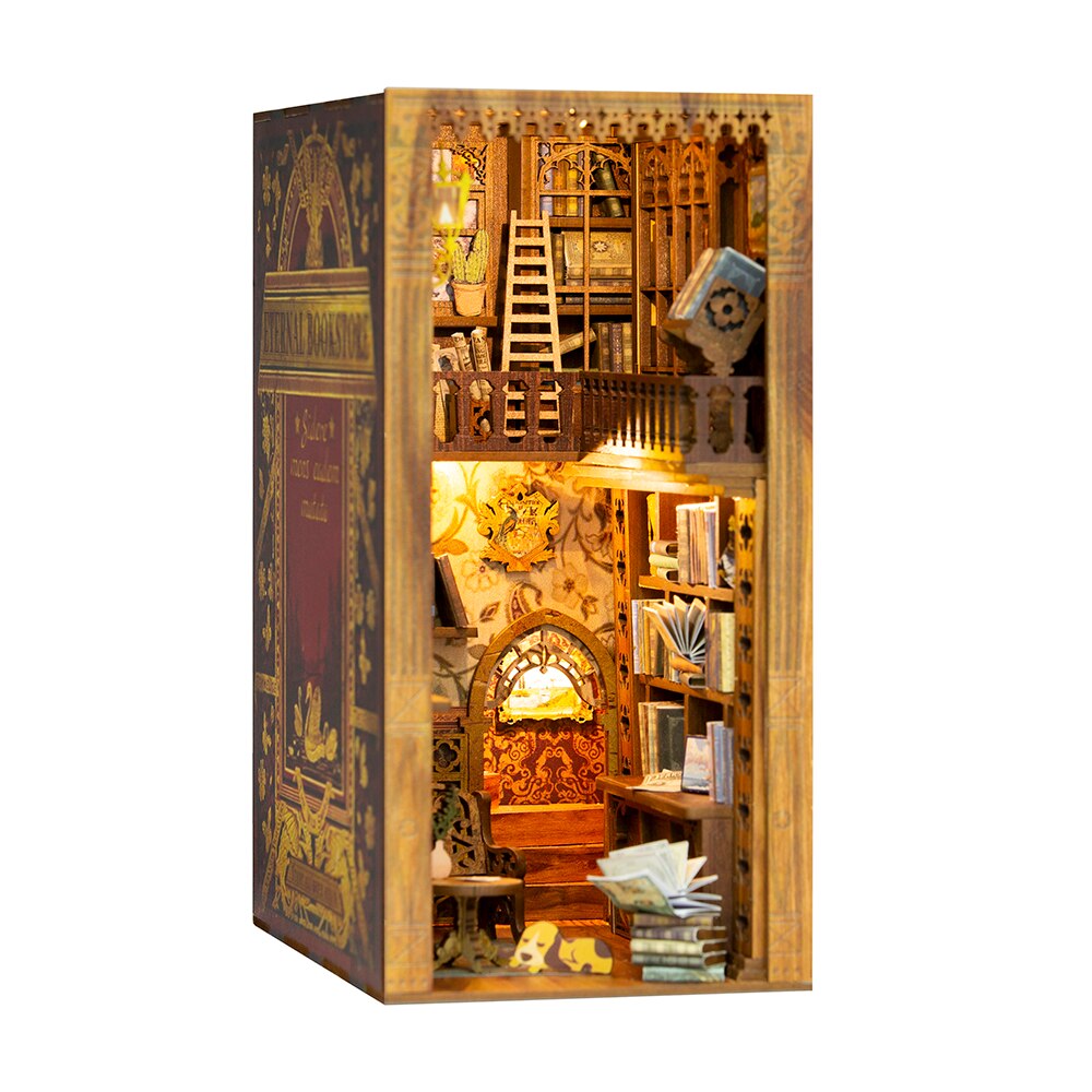 CUTEBEE DIY Book Nook Shelf Insert Kits Miniature Dollhouse Eternal Library with Furniture Bookends Model Building Toys Girls