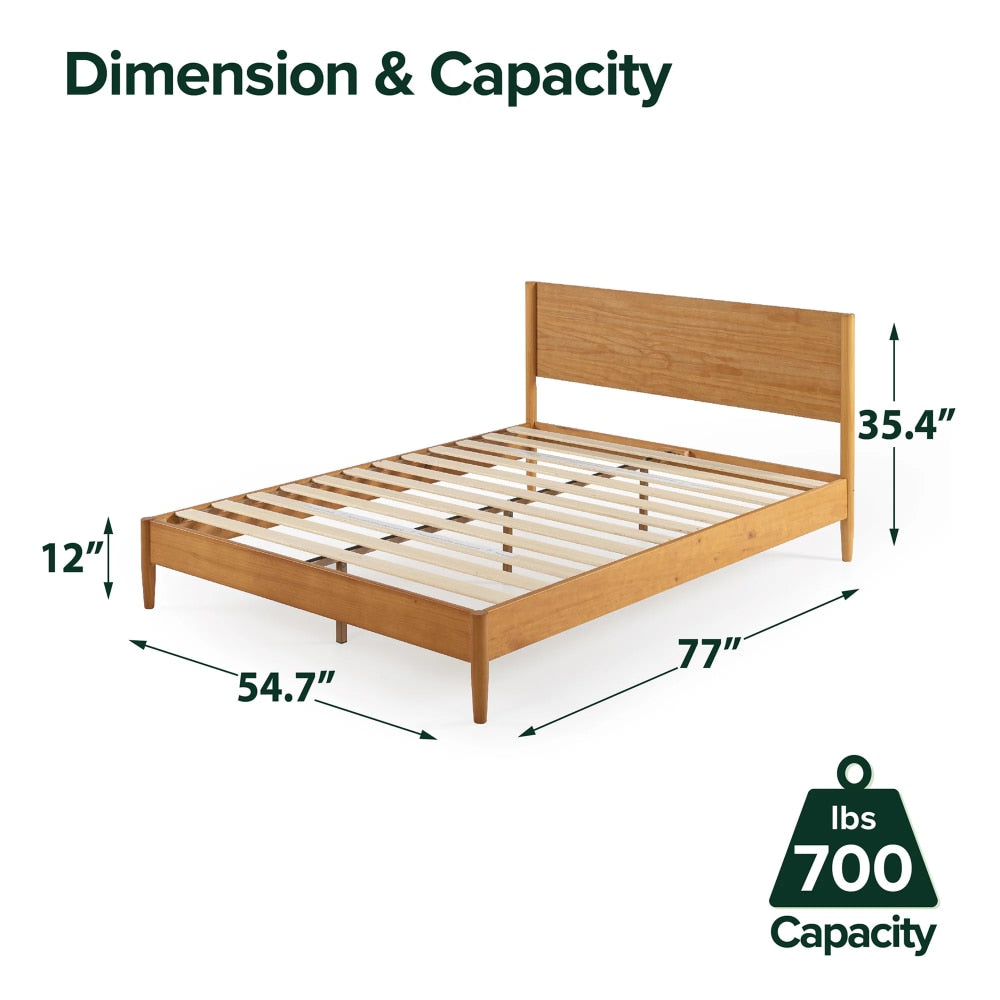 Allen 35” Mid Century Wood Platform Bed Frame, Bedroom,Durable and Strong,Wood Color