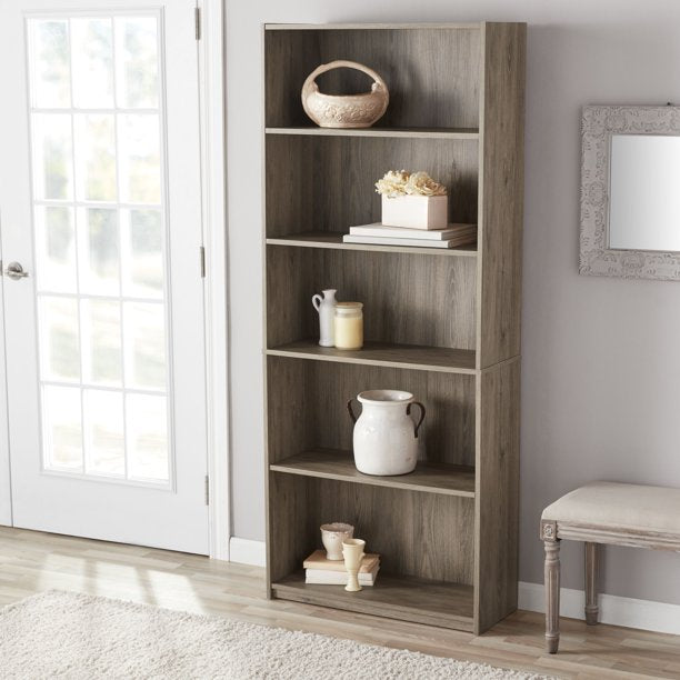 5-Shelf Bookcase with Adjustable Shelves, Canyon Walnut