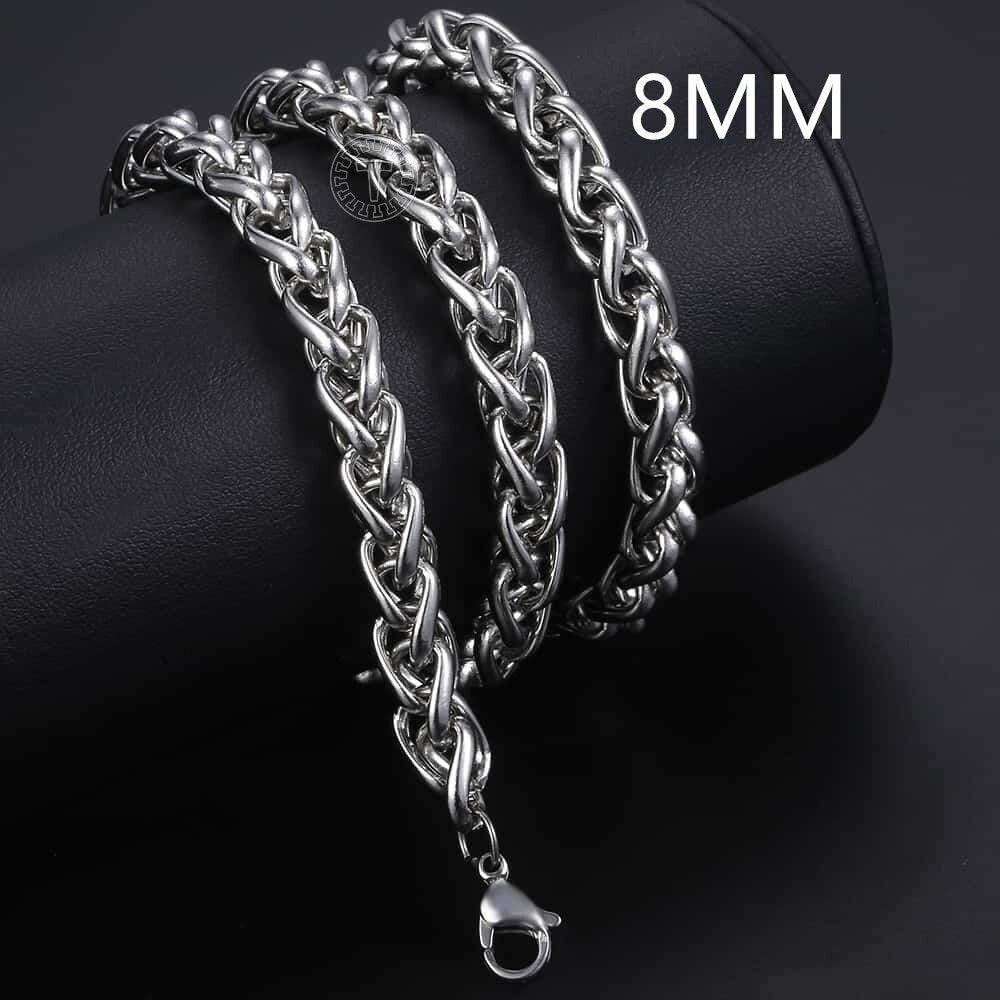 3/4/5/6/8mm Braided Wheat Link Chain For Men Women Stainless Steel Spiga Franco Necklace Hip Hop Jewelry 18-24inch dropshipping