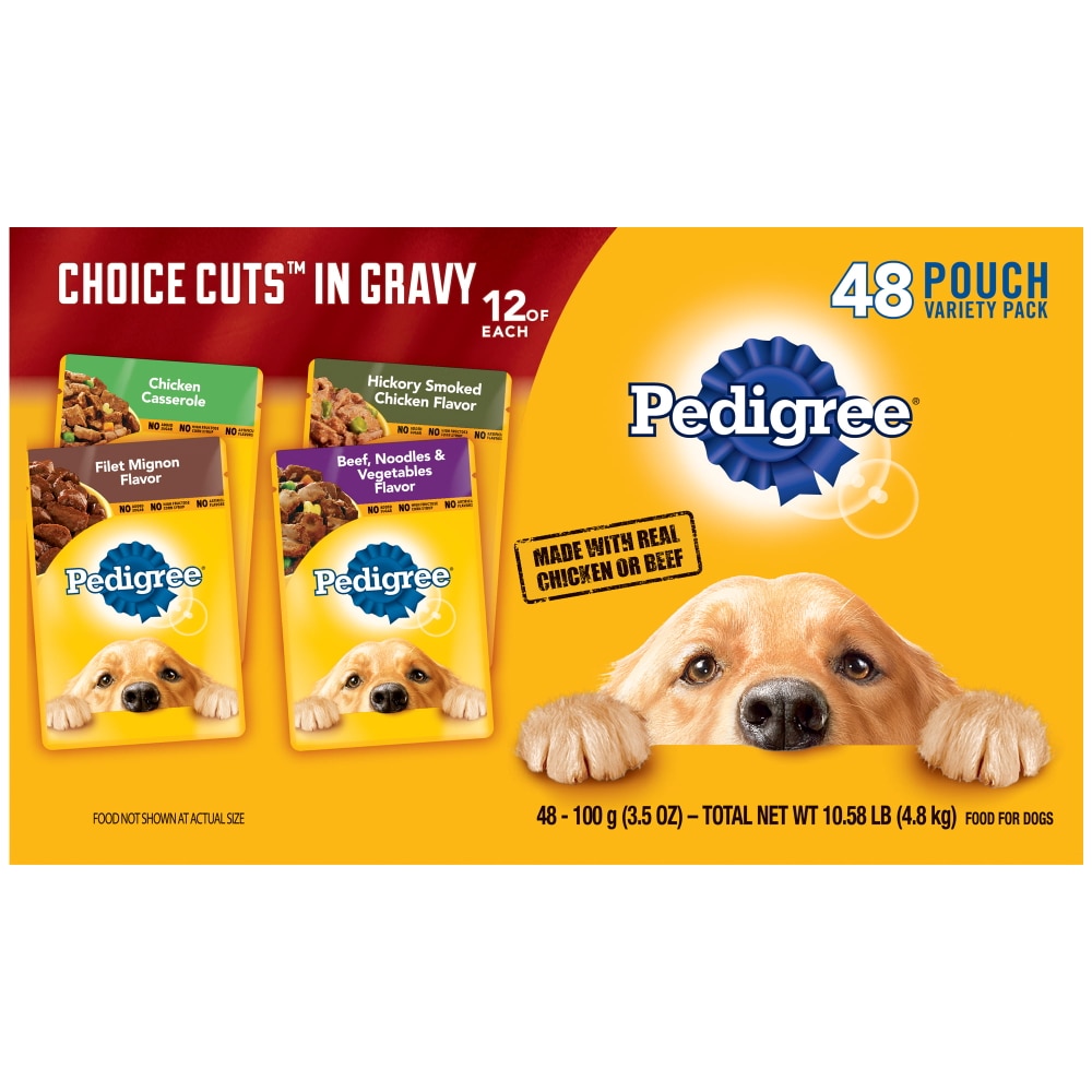 PEDIGREE CHOICE CUTS in Gravy Adult Soft Wet Dog Food, 48 Pouch Variety Pack, 3.5 oz. Pouches