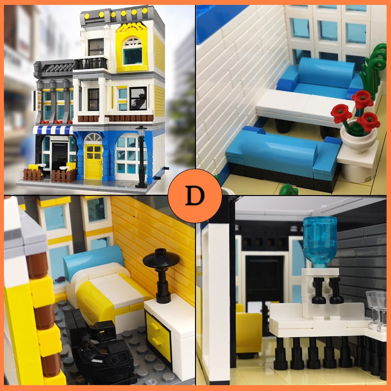 GULOGULO City Street View Building Blocks CAFE Shop Garden Hotel Restaurant Store Architecture Bricks Model Toy Gift For Kid