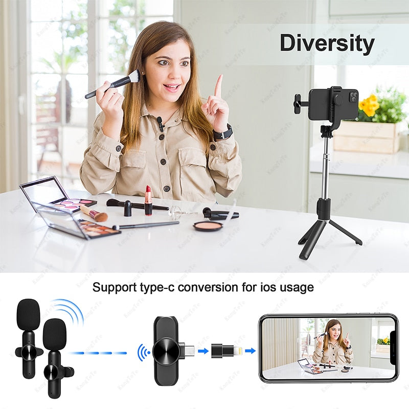 Wireless Lavalier Microphone Portable Mini Mic Noise Reduction Audio Video Recording For iPhone Android Gaming Live Broadcast