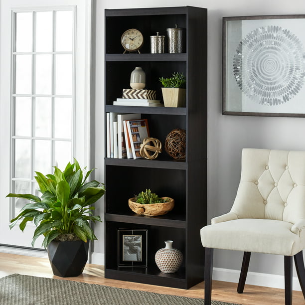 Mainstays Framed 5-Shelf Bookcase, True Black Oak chest of drawers for bedroom  living room cabinets