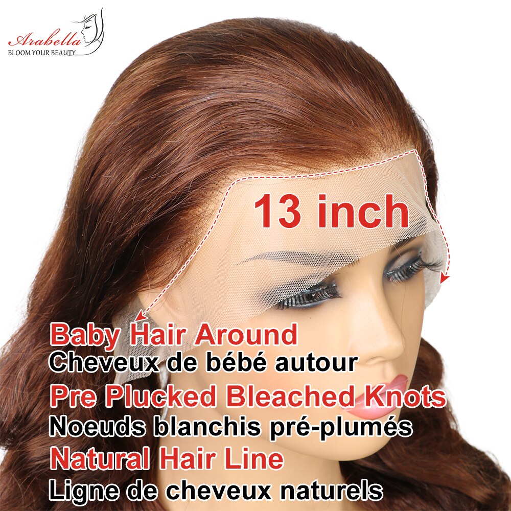 Brown Hair Lace Frontal Wig 100% Human Hair Wigs 13x4 Transparent Lace Arabella Remy Pre Plucked Bleached Knots Straight Wig