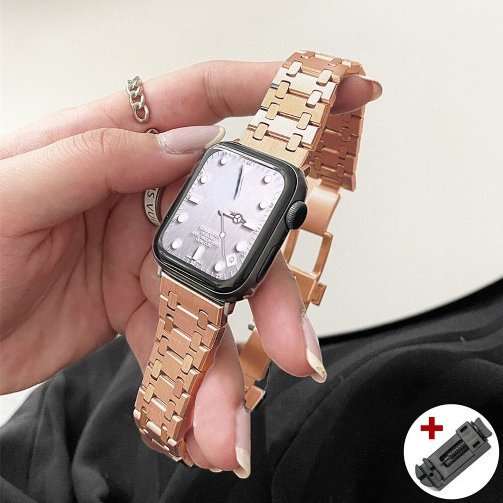 Luxury AP Strap For Apple Watch 8 Ultra 49mm 7 45mm 41mm watchband For iWatch 6 SE 44mm 40mm Band Stainless Steel Soild Bracelet