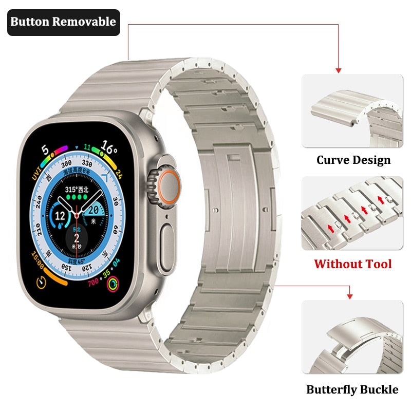 Titanium Alloy Luxury Band for Apple Watch 8 7 41 45mm Ultra 49mm Strap Link Bracelet for iWatch Series 6 5 4 3 SE 38 40 42 44MM