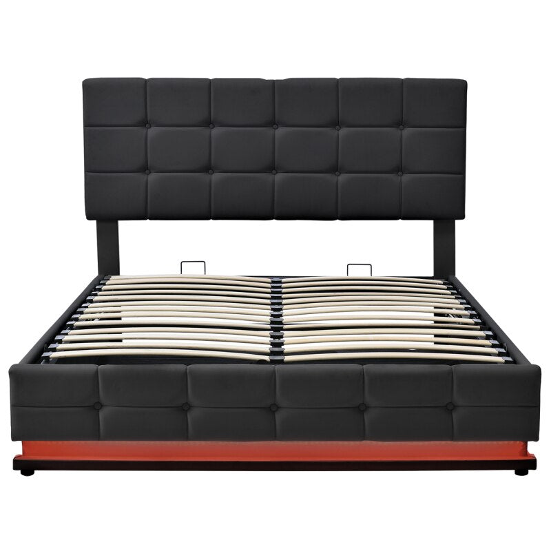 Queen Size Floating Bed Frame with LED Lights and USB Charging,Modern Upholstered Platform LED Bed Frame,Black