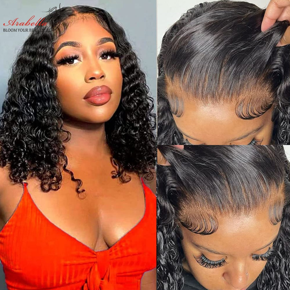 13x4 HD Lace Front Human Hair Wigs Water Wave Transparent Lace Wig Pre Plucked Bleached Knots Arabella T Part Wig Remy Bob Wig