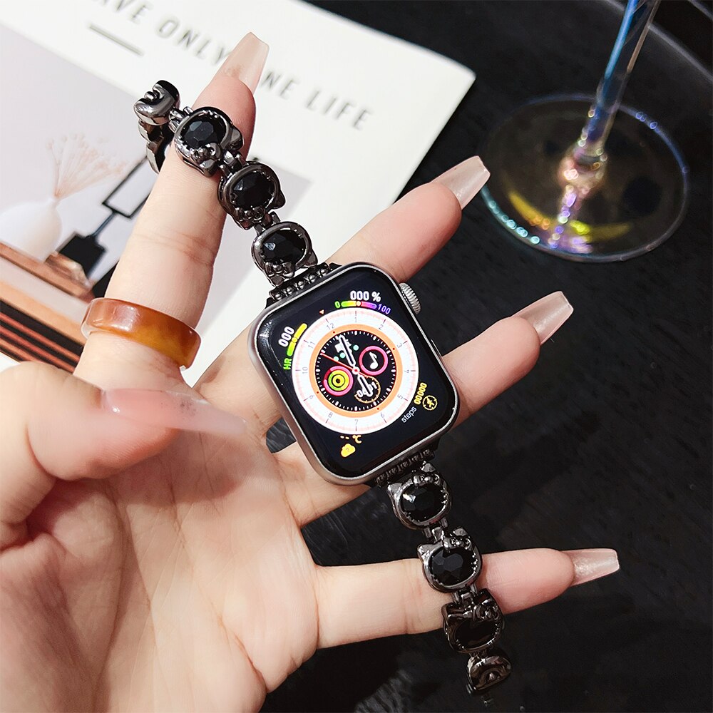 Kitty Cat Metal Strap for Apple Watch Band 40mm 41mm 42mm 44mm 45mm 38 49mm Cute Women Bracelet for Iwatch 8 7 6 5 4 Se 3 Ultra