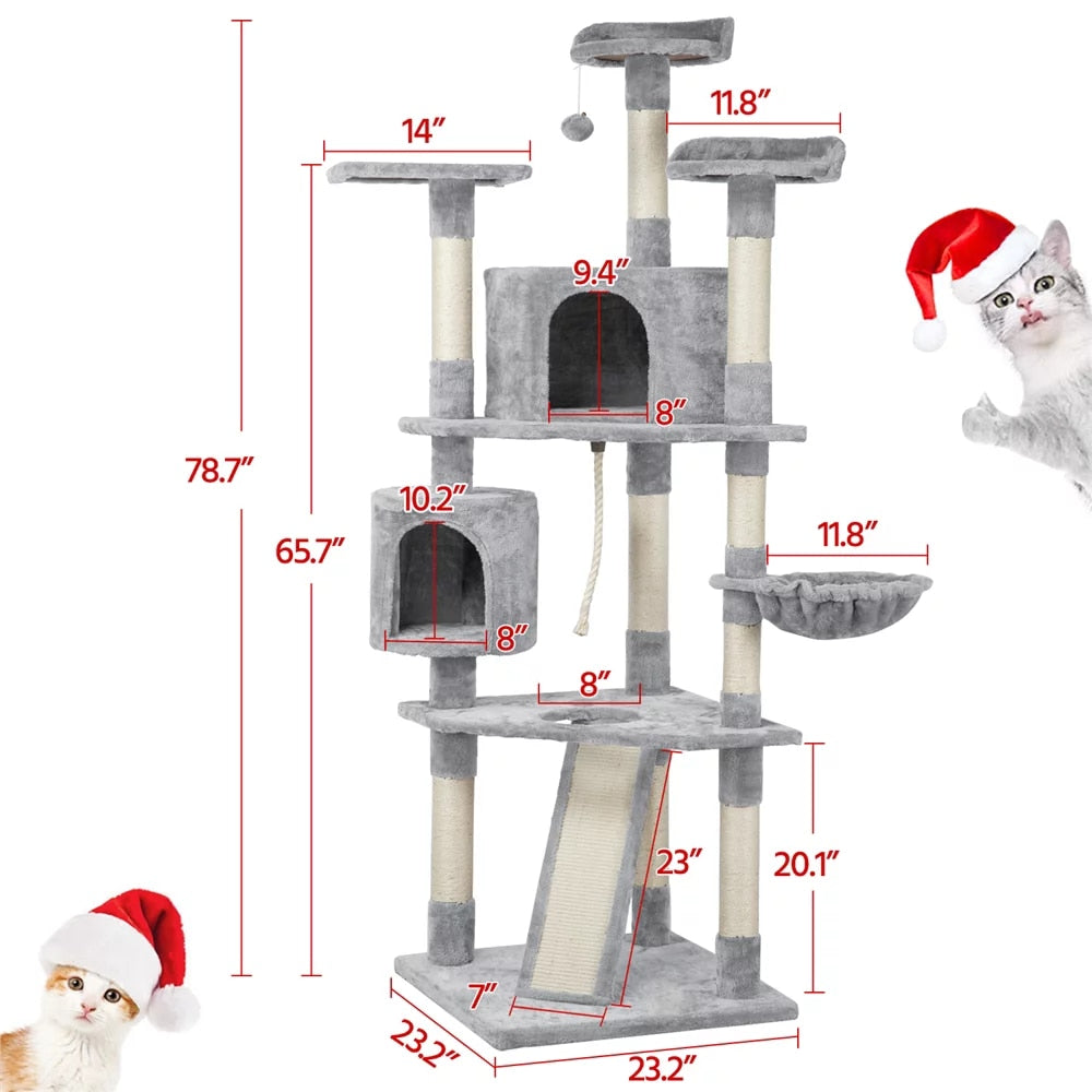 79&quot; Multilevel Cat Tree Tower with Scratching Posts, Cat Supplies, Cat Climbing Frame,  So That Cats Can Play Happily At Home