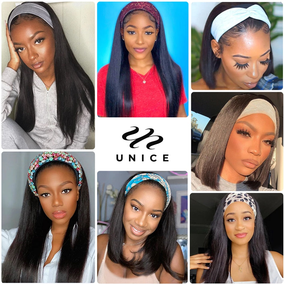 Unice Hair Straight Headband Wig Human Hair Wigs for African American Women Affordable Glueless Headband Wig Beginner Friendly