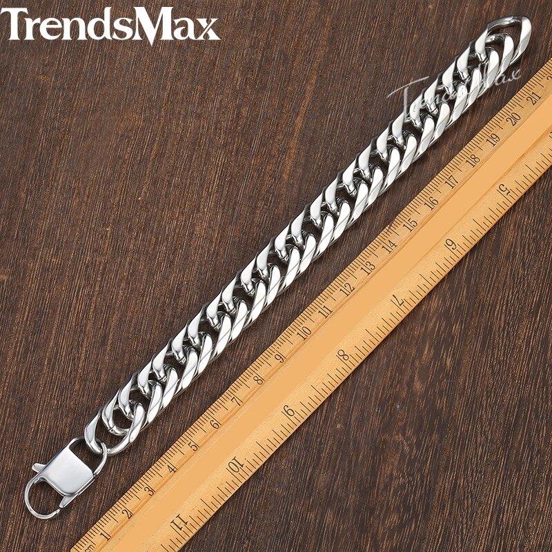 Men's Bracelet Hiphop Cuban Link Chain 316L Stainless Steel Bracelet For Male Jewelry 2021 Gifts Dropshipping 15mm KHB289