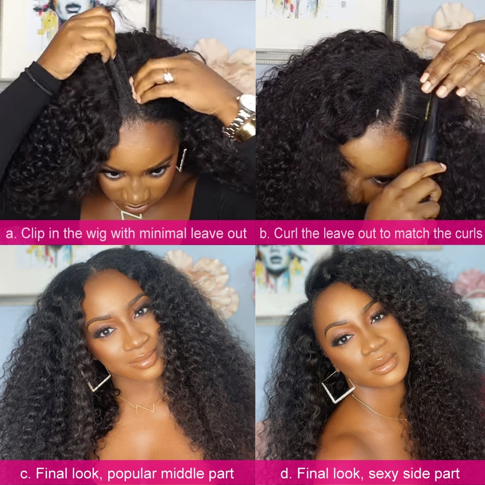 UNice Hair Kinky Curly Wig V Part Wig Human Hair Glueless Upart Wig No Leave Out New I-Part Wig Blend with Your Own Hairline