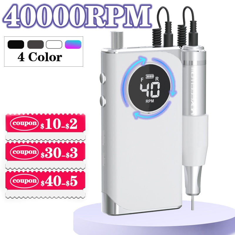 40000RPM Electric Nail Drill Machine Rechargeable Manicure Machine With LCD Display Portable Cordless Nail Sander Nail Art Tool