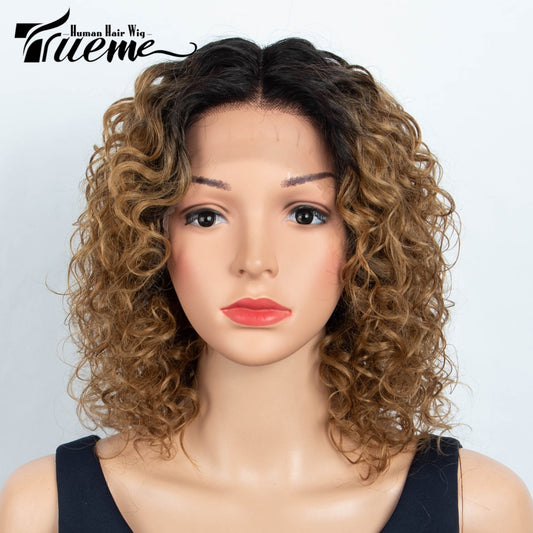 Trueme Curly Lace Front Human Hair Wigs Short Bob Brown Lace Front Wig For Women Colored Brazilian Water Wave Lace Human Wig