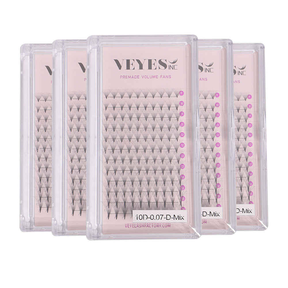 Veyes Inc 5 Cases/Lot Premade Fan Lashes Eyelash Extensions Sharp Narrow Slim Thin Pointy Base Russian Volume Fans 5D 7D 10D